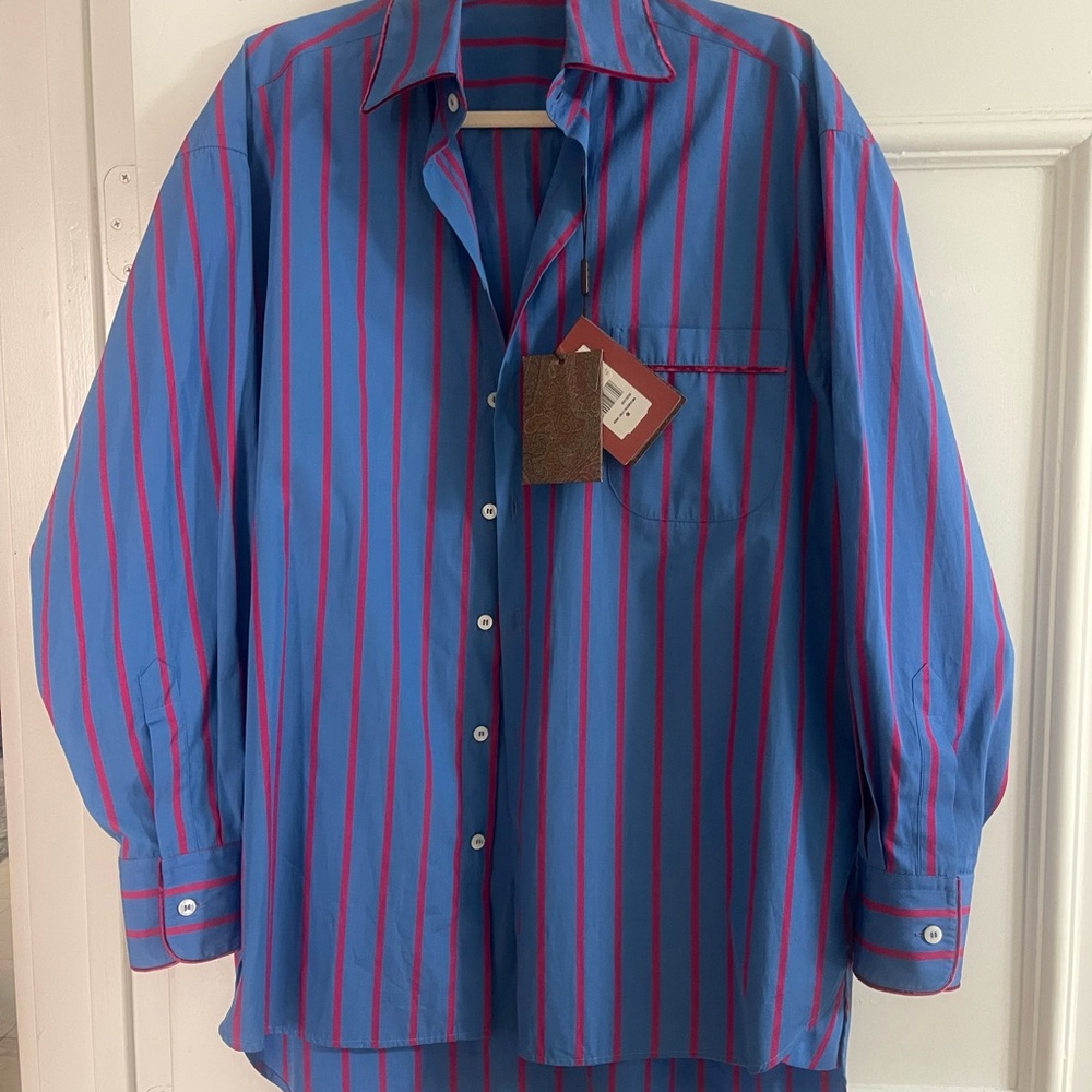 Etro Blue and Red Casual Button Down Shirt
